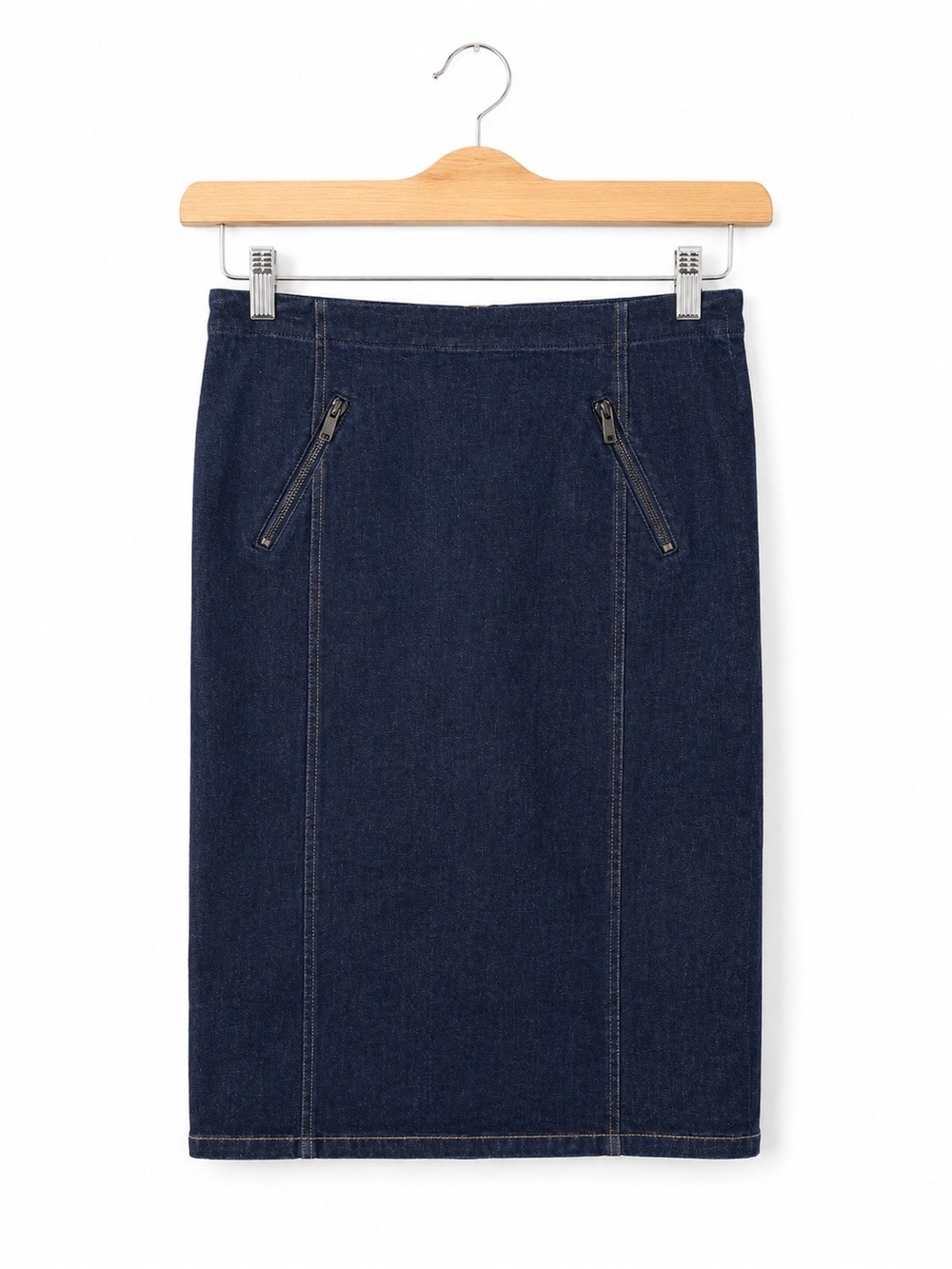 Polo Ralph Lauren Denim Pencil Skirt Dark Wash Zip Pocket Classic Size 4